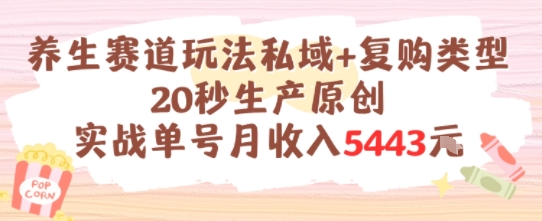 养生赛道玩法私域+复购类型,20秒生产原创实战单号月收入5k+网创吧-网创项目资源站-副业项目-创业项目-搞钱项目网创吧