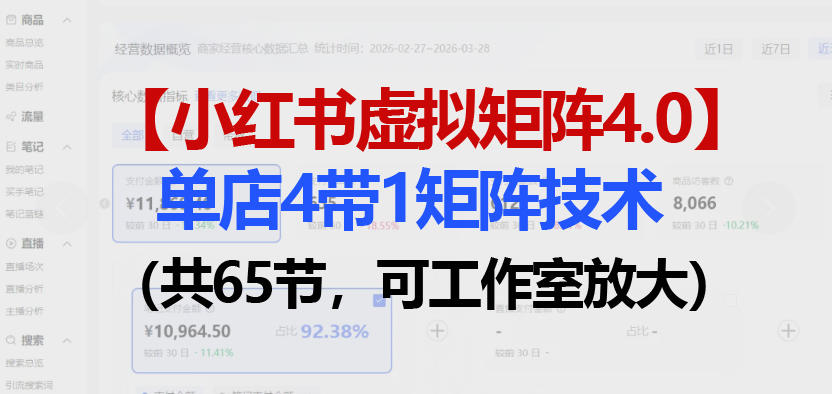 小红书虚拟矩阵4.0技术:单店4带1矩阵(共65节,可工作室放大)网创吧-网创项目资源站-副业项目-创业项目-搞钱项目网创吧