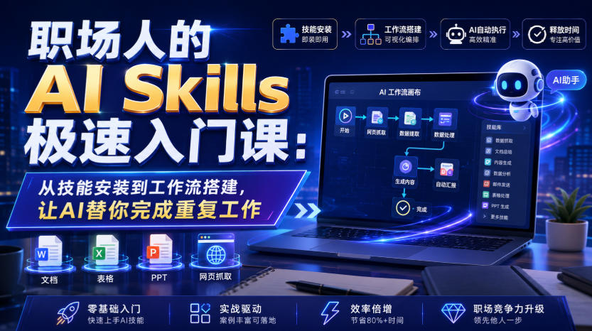 职场人的AI Skills极速入门课:从技能安装到工作流搭建,让AI替你完成重复工作网创吧-网创项目资源站-副业项目-创业项目-搞钱项目网创吧