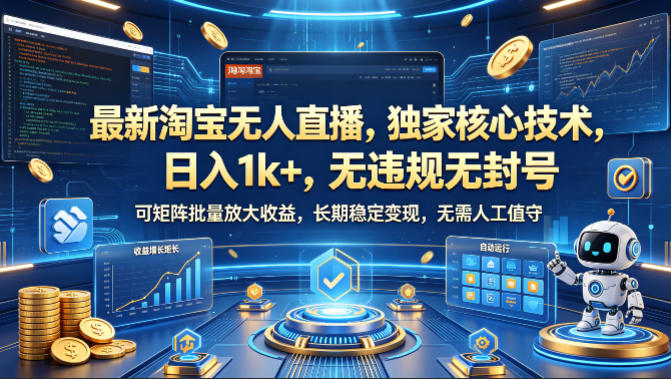 最新淘宝无人直播,独家核心技术,日入1k+,无违规无封号,可矩阵批量放大,长期稳定,无需人工值守【揭秘】网创吧-网创项目资源站-副业项目-创业项目-搞钱项目网创吧