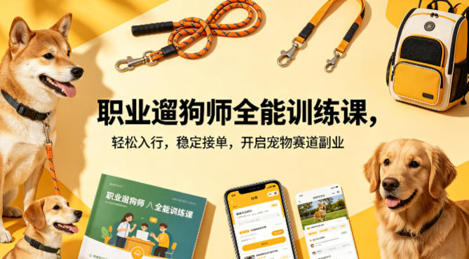 职业遛狗师全能训练课，轻松入行，稳定接单，开启宠物赛道副业网创吧-网创项目资源站-副业项目-创业项目-搞钱项目网创吧