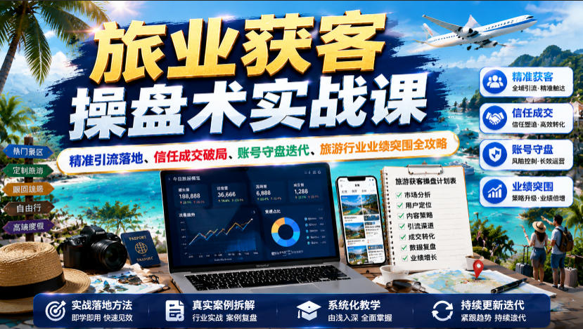 旅业获客操盘术实战课|精准引流落地、信任成交破局、账号守盘迭代、旅游行业业绩突围全攻略网创吧-网创项目资源站-副业项目-创业项目-搞钱项目网创吧