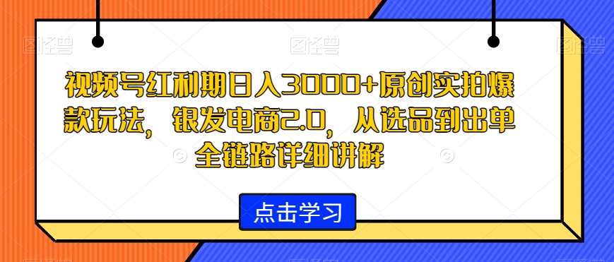 视频号红利期日入3000+原创实拍爆款玩法,银发电商2.0,从选品到出单全链路详细讲解【揭秘】网创吧-网创项目资源站-副业项目-创业项目-搞钱项目网创吧