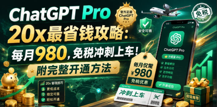 ChatGPT Pro 20x最省钱攻略：每月980，免税冲刺上车！附完整开通方法【文档】网创吧-网创项目资源站-副业项目-创业项目-搞钱项目网创吧
