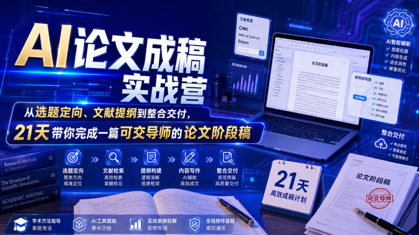AI论文成稿实战营,从选题定向、文献提纲到整合交付,21天带你完成一篇可交导师的论文阶段稿网创吧-网创项目资源站-副业项目-创业项目-搞钱项目网创吧
