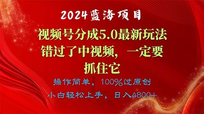 (11032期)2024蓝海项目,视频号分成计划5.0最新玩法,错过了中视频,一定要抓住...网创吧-网创项目资源站-副业项目-创业项目-搞钱项目网创吧