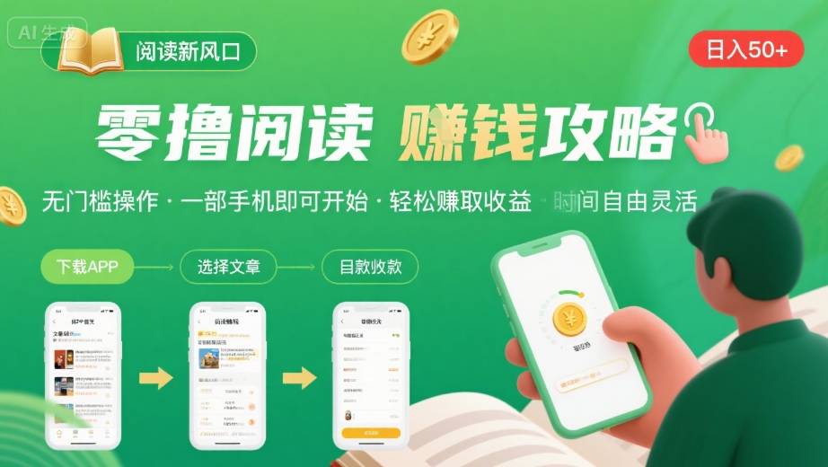 零撸阅读新风口,无门槛轻松挣,一部手机,日入 50-3张【揭秘】网创吧-网创项目资源站-副业项目-创业项目-搞钱项目网创吧