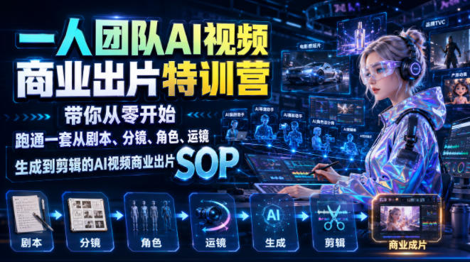 一人团队AI视频商业出片实战课:带你从零开始跑通一套从剧本、分镜、角色、运镜、生成到剪辑的AI视频商业出片SOP网创吧-网创项目资源站-副业项目-创业项目-搞钱项目网创吧