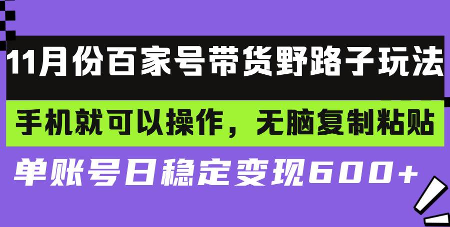 (13281期)百家号带货野路子玩法 手机就可以操作,无脑复制粘贴 单账号日稳定变现...网创吧-网创项目资源站-副业项目-创业项目-搞钱项目网创吧