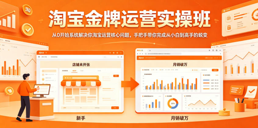 淘宝金牌运营实操班,从0开始系统解决你淘宝运营核心问题,手把手带你完成从小白到高手的蜕变网创吧-网创项目资源站-副业项目-创业项目-搞钱项目网创吧