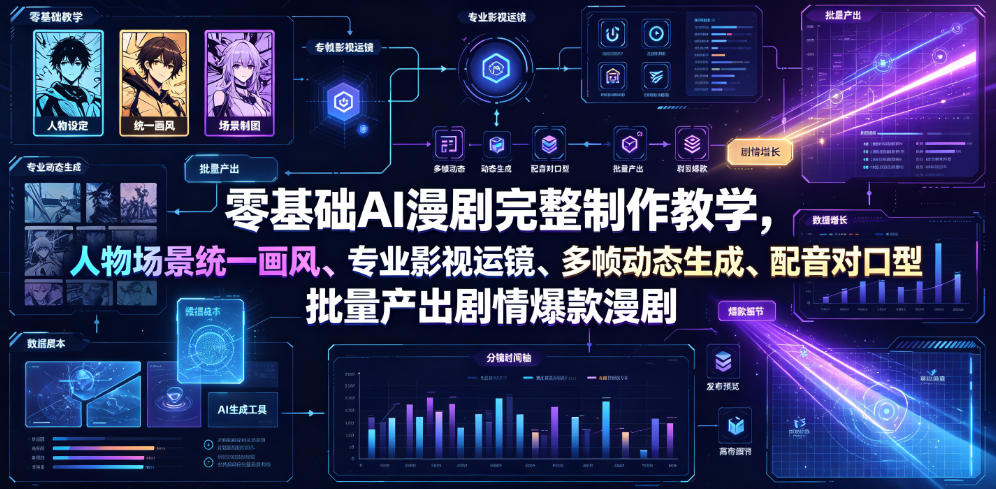 零基础AI漫剧完整制作教学,人物场景统一画风、专业影视运镜、多帧动态生成、配音对口型,批量产出剧情爆款漫剧网创吧-网创项目资源站-副业项目-创业项目-搞钱项目网创吧