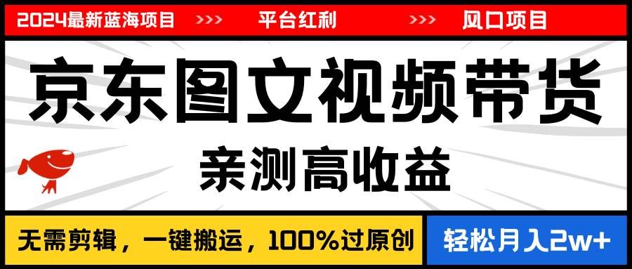 (11147期)2024最新蓝海项目,逛逛京东图文视频带货,无需剪辑,月入20000+网创吧-网创项目资源站-副业项目-创业项目-搞钱项目网创吧