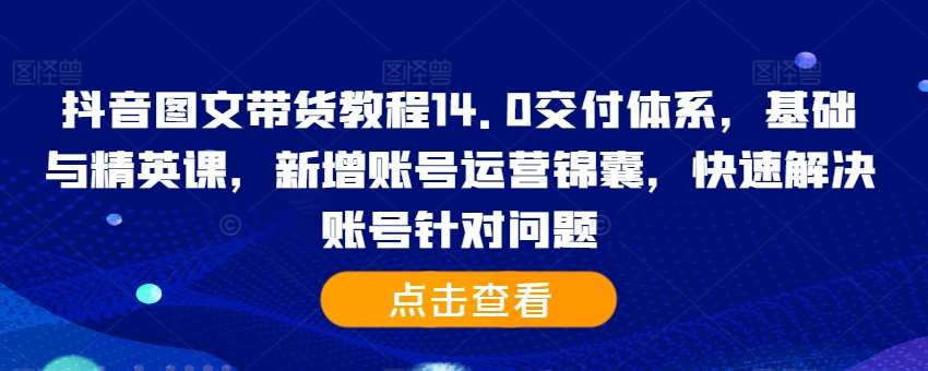抖音图文带货教程14.0交付体系,基础与精英课,新增账号运营锦囊,快速解决账号针对问题网创吧-网创项目资源站-副业项目-创业项目-搞钱项目网创吧
