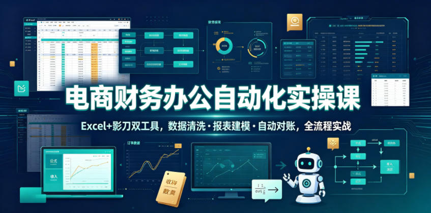 电商财务办公自动化实操课,Excel+影刀双工具,数据清洗・报表建模・自动对账,全流程实战网创吧-网创项目资源站-副业项目-创业项目-搞钱项目网创吧