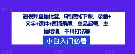 短视频直播运营,6月底线下课,录音+文字+课件+直播录屏,单品起号,主播培训,千川打法等网创吧-网创项目资源站-副业项目-创业项目-搞钱项目网创吧