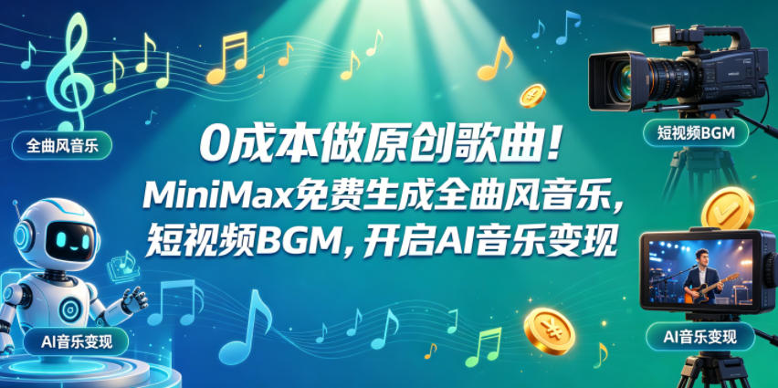 0成本做原创歌曲!MiniMax免费生成全曲风音乐,短视频BGM,开启AI音乐变现网创吧-网创项目资源站-副业项目-创业项目-搞钱项目网创吧
