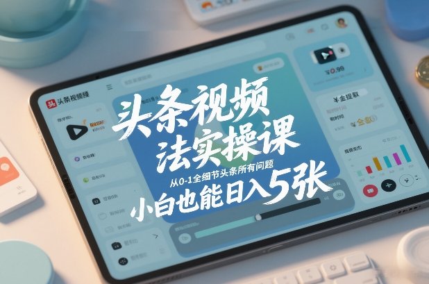 头条视频玩法实操课,从0-1全细节头条所有问题,小白也能日入5张网创吧-网创项目资源站-副业项目-创业项目-搞钱项目网创吧