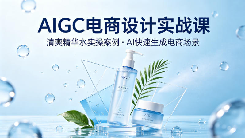 AIGC电商设计实战课，以清爽精华水为实操案例，教你用AI快速生成电商场景网创吧-网创项目资源站-副业项目-创业项目-搞钱项目网创吧