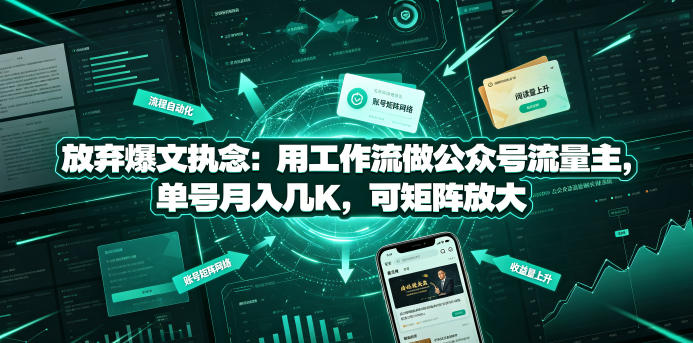 放弃爆文执念:用工作流做公众号流量主,单号月入几K,可矩阵放大网创吧-网创项目资源站-副业项目-创业项目-搞钱项目网创吧