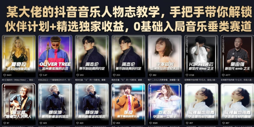 某大佬的抖音音乐人物志教学,手把手带你解锁伙伴计划+精选独家收益,0基础入局音乐垂类赛道网创吧-网创项目资源站-副业项目-创业项目-搞钱项目网创吧