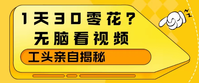 1天30零花？无脑看视频，大佬亲自揭秘网创吧-网创项目资源站-副业项目-创业项目-搞钱项目网创吧