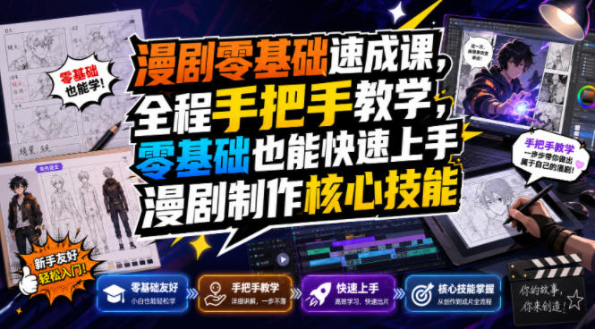 漫剧零基础速成课,全程手把手教学,零基础也能快速上手漫剧制作核心技能网创吧-网创项目资源站-副业项目-创业项目-搞钱项目网创吧