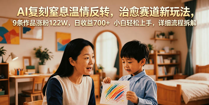 AI复刻窒息温情反转，治愈赛道新玩法，9条作品涨粉122W，日收益700+ 小白轻松上手，详细流程拆解网创吧-网创项目资源站-副业项目-创业项目-搞钱项目网创吧