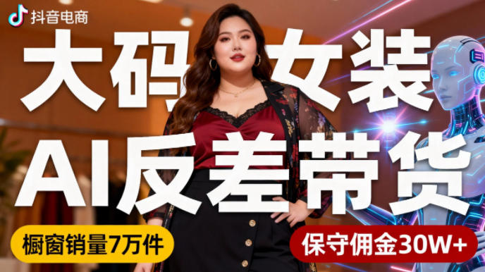 抖音小众赛道,大码女装AI反差带货,不用直播,每天6条作品,橱窗卖7万件,保守佣金30W+网创吧-网创项目资源站-副业项目-创业项目-搞钱项目网创吧
