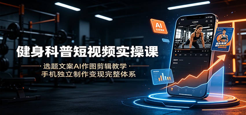 健身科普短视频实操课:选题文案AI作图剪辑教学,手机独立制作变现完整体系网创吧-网创项目资源站-副业项目-创业项目-搞钱项目网创吧