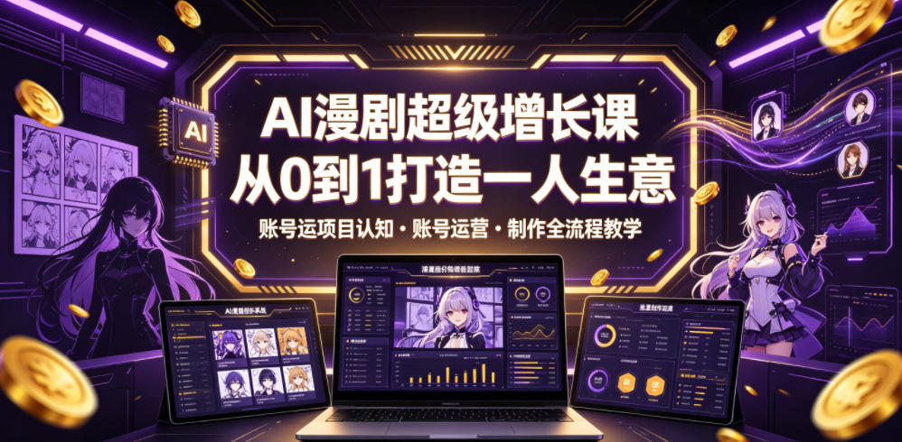 AI漫剧超级增长课，从0到1打造一人生意，项目认知・账号运营・制作全流程教学网创吧-网创项目资源站-副业项目-创业项目-搞钱项目网创吧