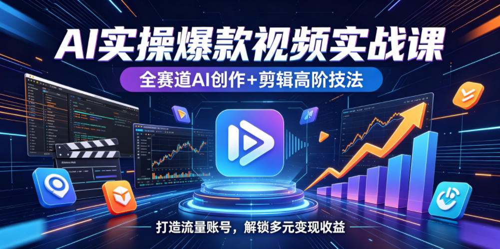 AI实操爆款视频实战课,全赛道AI创作+剪辑高阶技法,打造流量账号,解锁多元变现收益网创吧-网创项目资源站-副业项目-创业项目-搞钱项目网创吧