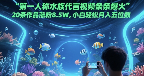 第一人称水族代言视频条条爆火,20条作品涨粉8.5W,小白轻松月入五位数网创吧-网创项目资源站-副业项目-创业项目-搞钱项目网创吧