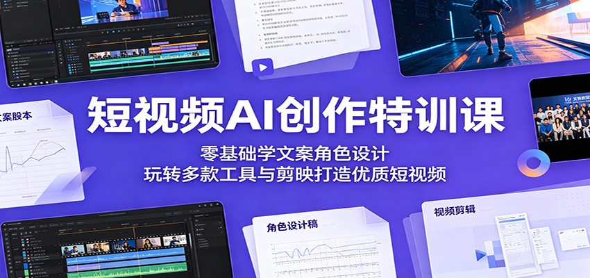 短视频AI创作特训课：零基础学文案角色设计，玩转多款工具与剪映打造优质短视频网创吧-网创项目资源站-副业项目-创业项目-搞钱项目网创吧
