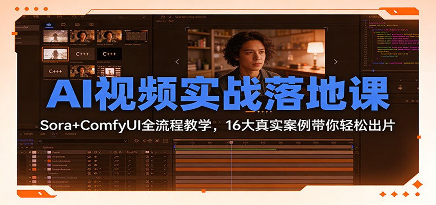 AI视频实战落地课:Sora+ComfyUI全流程教学,16大真实案例带你轻松出片网创吧-网创项目资源站-副业项目-创业项目-搞钱项目网创吧