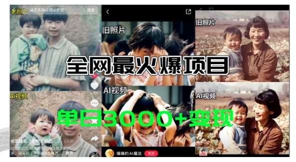 全网爆火的AI让老照片动起来教程，蹭热点日赚3k+，内含免费工具一键可生成【揭秘】网创吧-网创项目资源站-副业项目-创业项目-搞钱项目网创吧