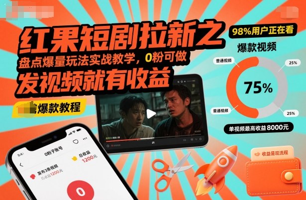 红果短剧拉新之盘点爆量玩法实战教学，0粉可做，发视频就有收益网创吧-网创项目资源站-副业项目-创业项目-搞钱项目网创吧