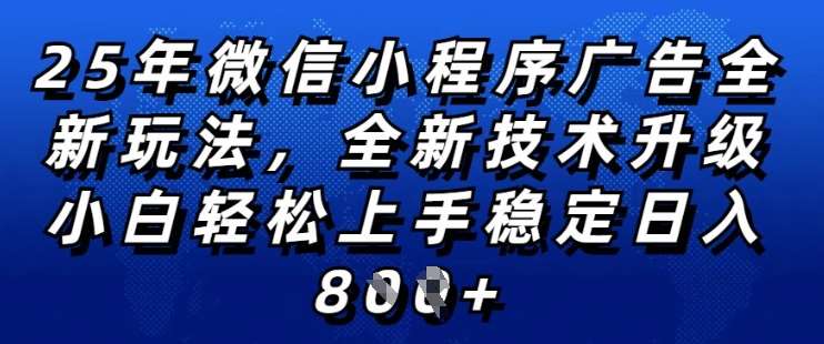 2025年微信小程序全新玩法纯小白易上手,稳定日入多张,技术全新升级,全网首发【揭秘】网创吧-网创项目资源站-副业项目-创业项目-搞钱项目网创吧