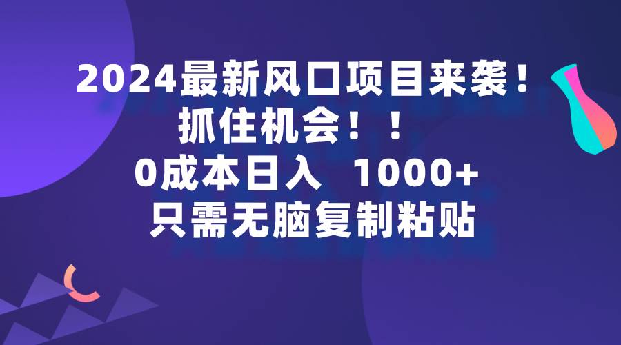 (9899期)2024最新风口项目来袭,抓住机会,0成本一部手机日入1000+,只需无脑复...网创吧-网创项目资源站-副业项目-创业项目-搞钱项目网创吧