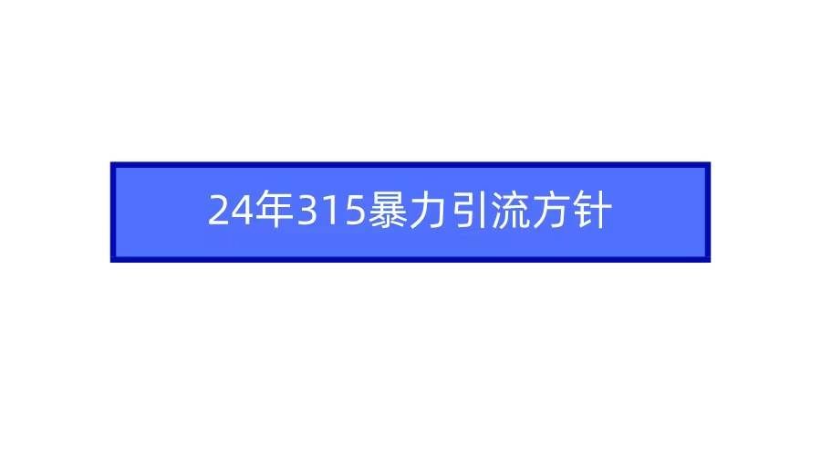 (9398期)2024年315暴力引流方针网创吧-网创项目资源站-副业项目-创业项目-搞钱项目网创吧