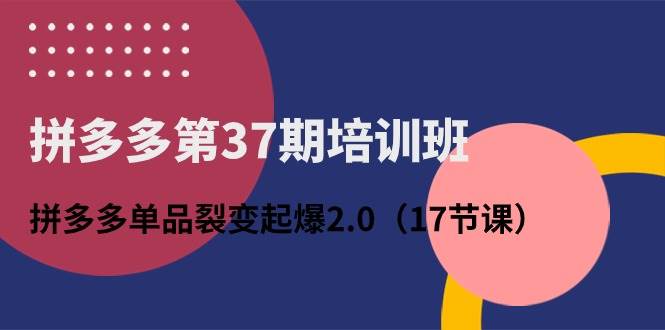 (10835期)拼多多第37期培训班:拼多多单品裂变起爆2.0(17节课)网创吧-网创项目资源站-副业项目-创业项目-搞钱项目网创吧