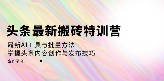 (12819期)头条最新搬砖特训营:最新AI工具与批量方法,掌握头条内容创作与发布技巧网创吧-网创项目资源站-副业项目-创业项目-搞钱项目网创吧