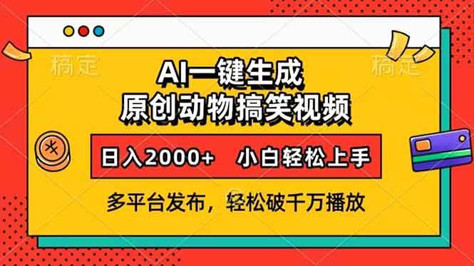(13855期)AI一键生成动物搞笑视频,多平台发布,轻松破千万播放,日入2000+,小...网创吧-网创项目资源站-副业项目-创业项目-搞钱项目网创吧