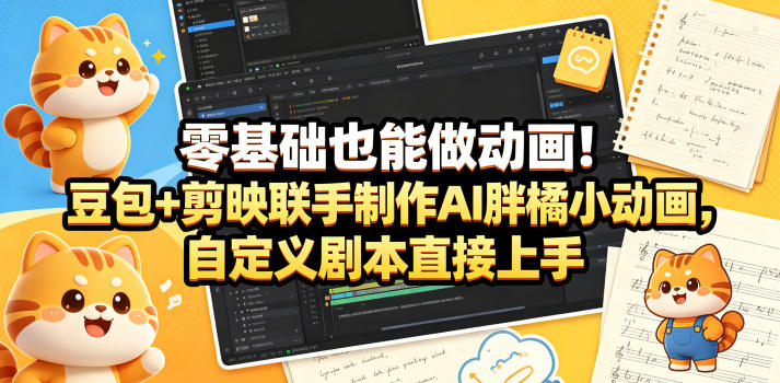 零基础也能做动画!豆包+剪映联手制作AI胖橘小动画,自定义剧本直接上手网创吧-网创项目资源站-副业项目-创业项目-搞钱项目网创吧