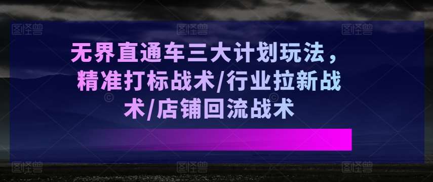 无界直通车三大计划玩法,精准打标战术/行业拉新战术/店铺回流战术网创吧-网创项目资源站-副业项目-创业项目-搞钱项目网创吧
