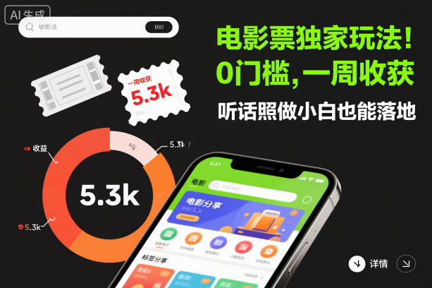 电影票独家玩法!0门槛,一周收获5.3k,听话照做小白也能落地【揭秘】网创吧-网创项目资源站-副业项目-创业项目-搞钱项目网创吧