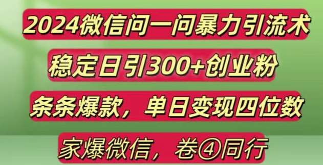 2024最新微信问一问暴力引流300+创业粉,条条爆款单日变现四位数【揭秘】网创吧-网创项目资源站-副业项目-创业项目-搞钱项目网创吧