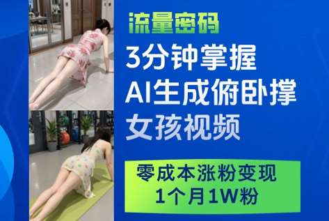 3分钟掌握AI生成俯卧撑女孩视频,零成本涨粉变现,1个月1W粉网创吧-网创项目资源站-副业项目-创业项目-搞钱项目网创吧