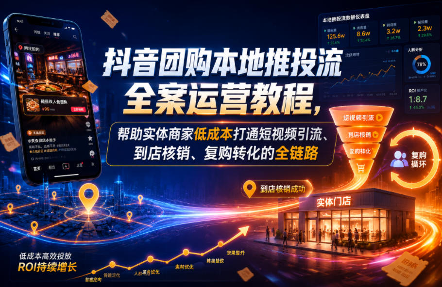 抖音团购本地推投流全案运营教程，帮助实体商家低成本打通短视频引流、到店核销、复购转化的全链路网创吧-网创项目资源站-副业项目-创业项目-搞钱项目网创吧