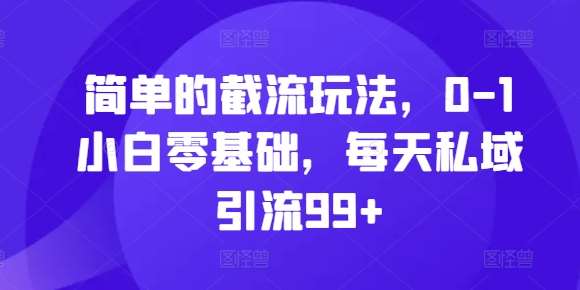 简单的截流玩法,0-1小白零基础,每天私域引流99+【揭秘】网创吧-网创项目资源站-副业项目-创业项目-搞钱项目网创吧