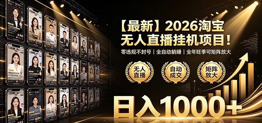 最新2026淘宝无人直播挂机项目！零违规不封号，全自动躺赚，日入1000+网创吧-网创项目资源站-副业项目-创业项目-搞钱项目网创吧